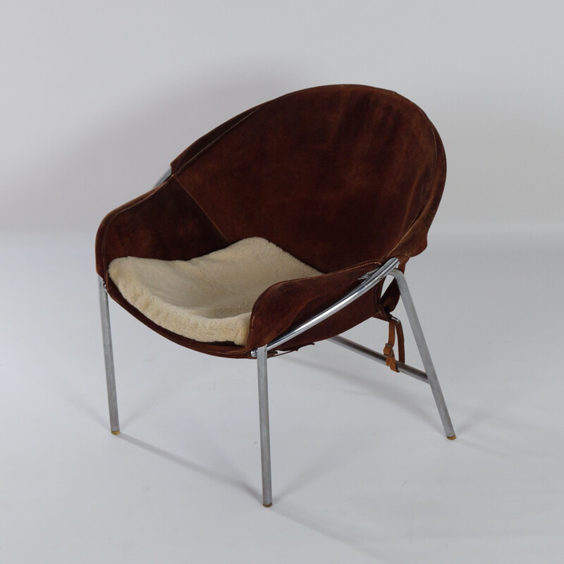 Vintage Sling Chair by Erik Jørgensen for Bovirke Brown Suede, Danish 1953s