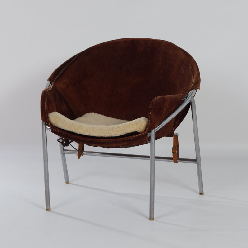 Vintage Sling Chair by Erik Jørgensen for Bovirke Brown Suede, Danish 1953s