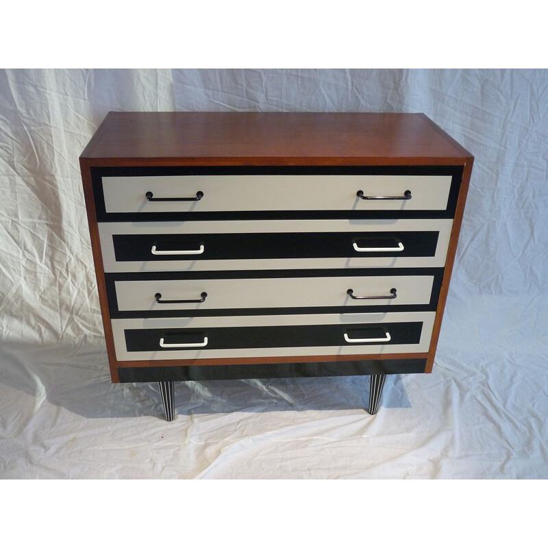 Vintage chest of 4 drawers black wood and white