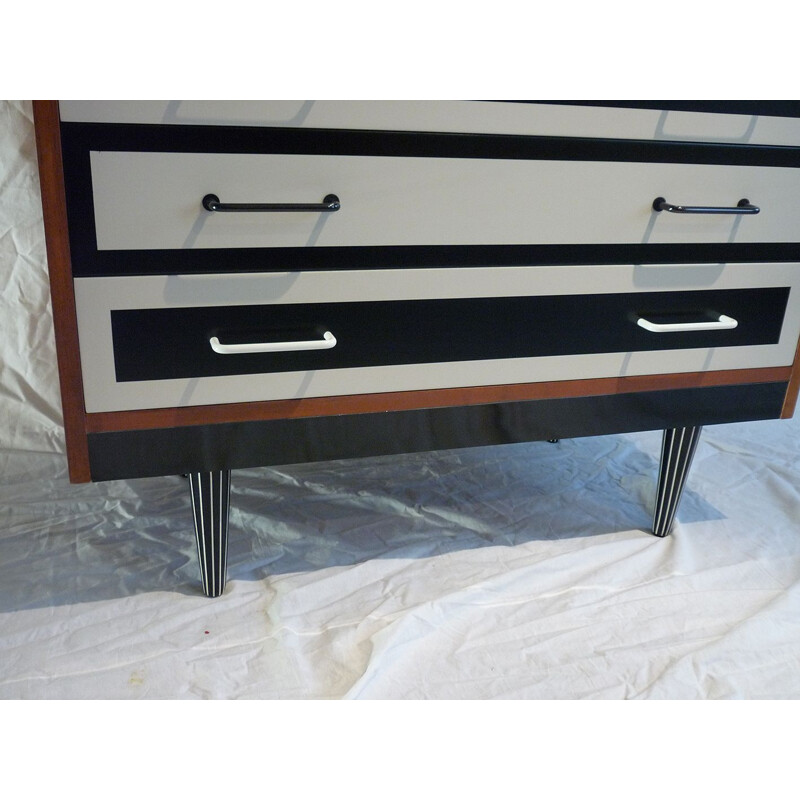 Vintage chest of 4 drawers black wood and white