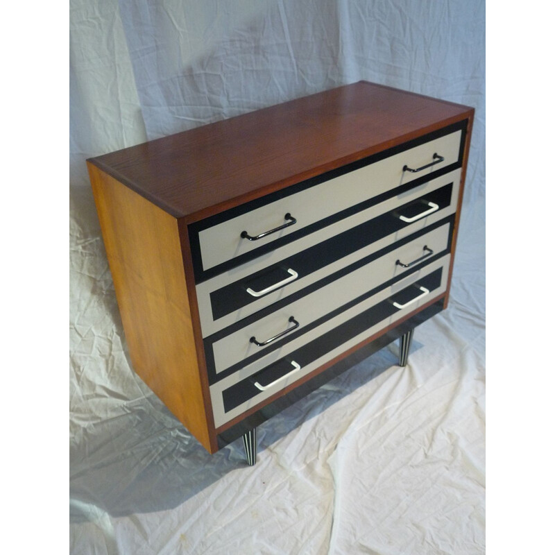 Vintage chest of 4 drawers black wood and white