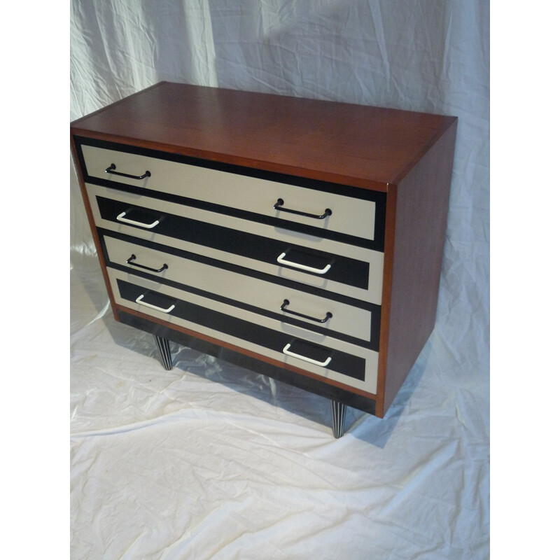 Vintage chest of 4 drawers black wood and white