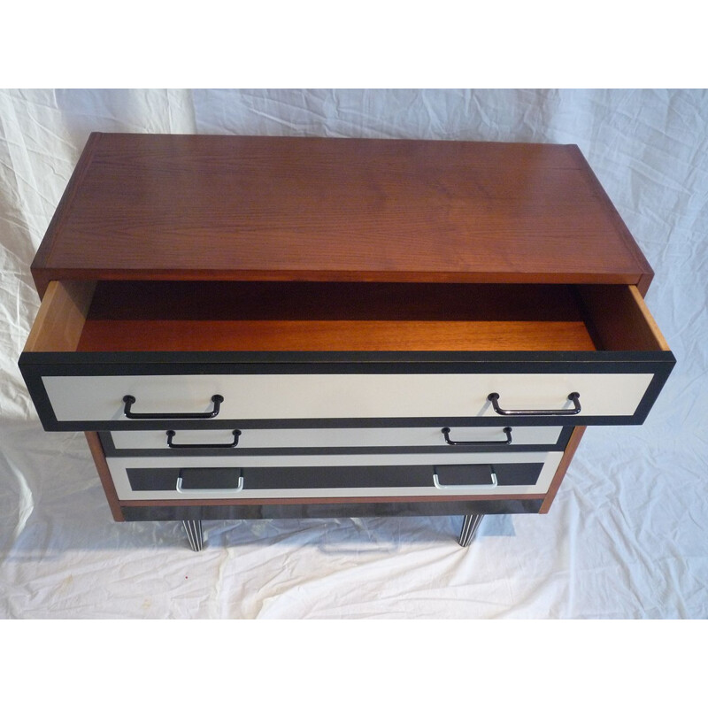 Vintage chest of 4 drawers black wood and white