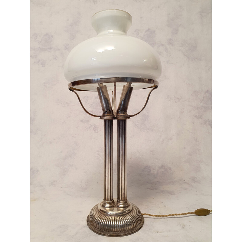 Vintage White Opaline Art Nouveau Corinthian Column Lamp 1930s