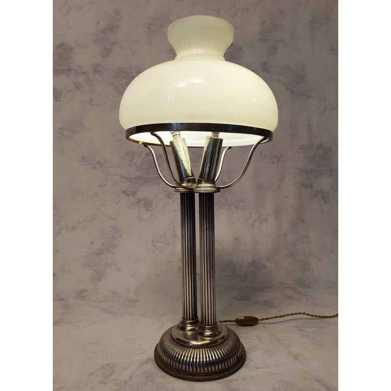 Vintage White Opaline Art Nouveau Corinthian Column Lamp 1930s