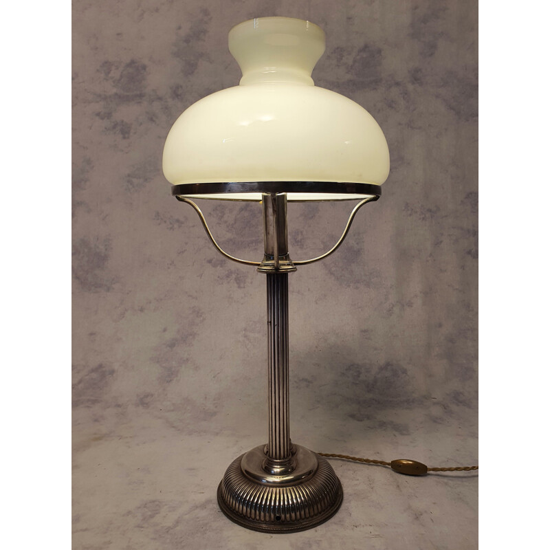 Vintage White Opaline Art Nouveau Corinthian Column Lamp 1930s