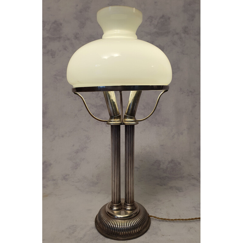 Vintage White Opaline Art Nouveau Corinthian Column Lamp 1930s