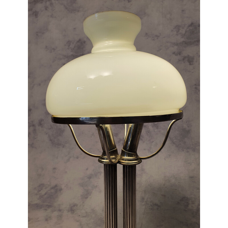 Vintage White Opaline Art Nouveau Corinthian Column Lamp 1930s