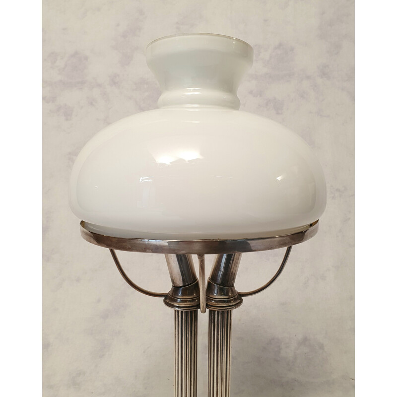 Vintage White Opaline Art Nouveau Corinthian Column Lamp 1930s