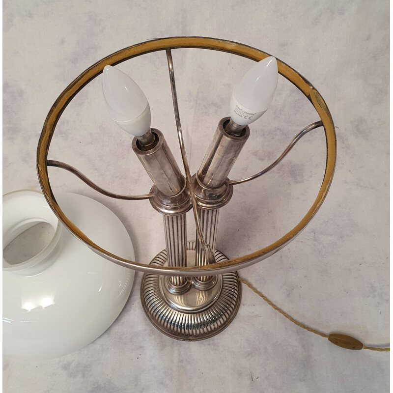 Lampe vintage Colonne Corinthiennes Art Nouveau en Opaline Blanche 1930