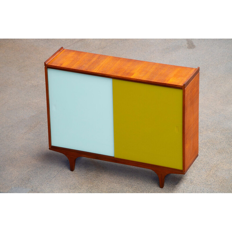 Enfilade vintage en teck & verre, Scandinave 1960