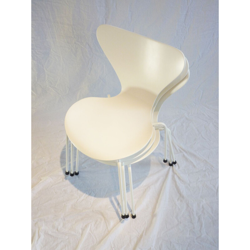 Vintage Stuhl Mod 3107 WeißWeiß von Arne Jacobsen 1950