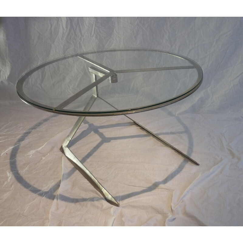 Mesa de cristal vintage con estructura de acero inoxidable