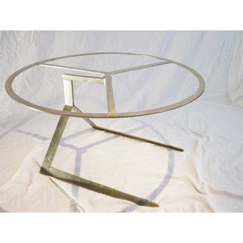 Mesa de cristal vintage con estructura de acero inoxidable