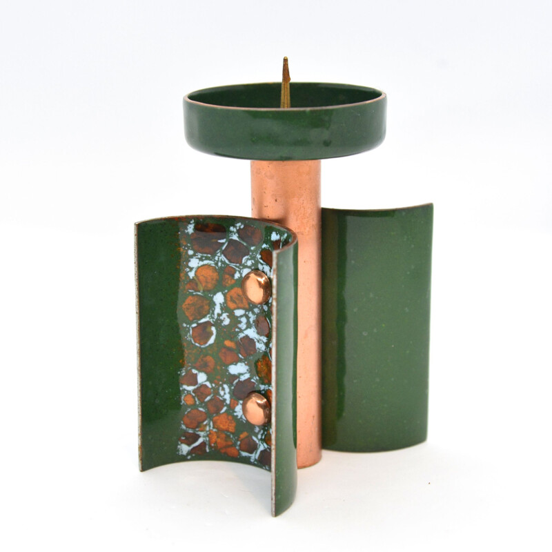 Vintage Enameled copper candlestick, Germany 1960s