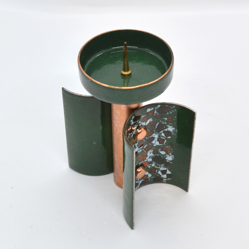 Vintage Enameled copper candlestick, Germany 1960s