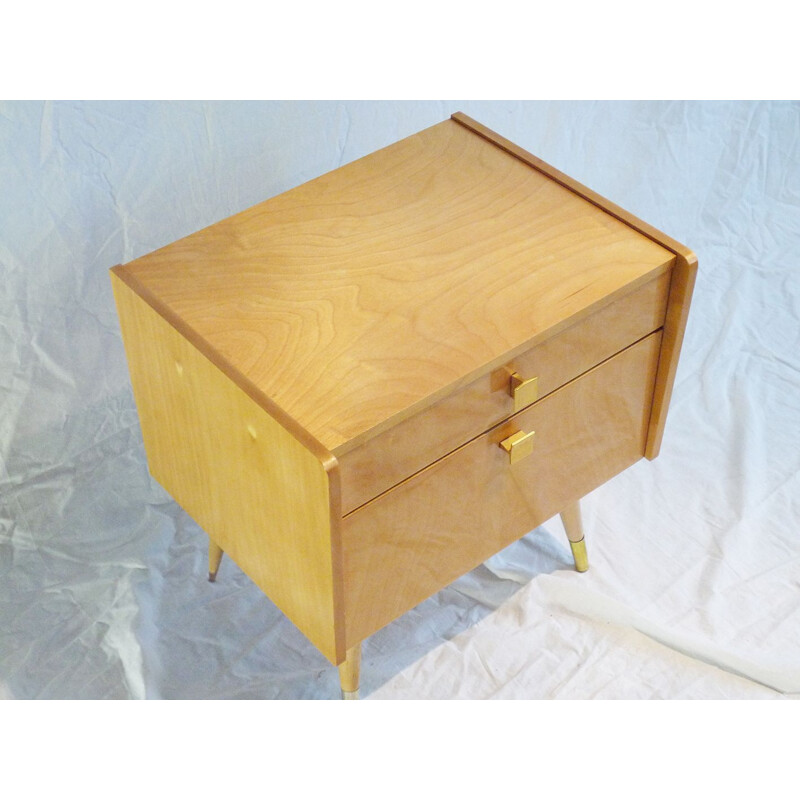 Petite table de chevet vintage en bois clair