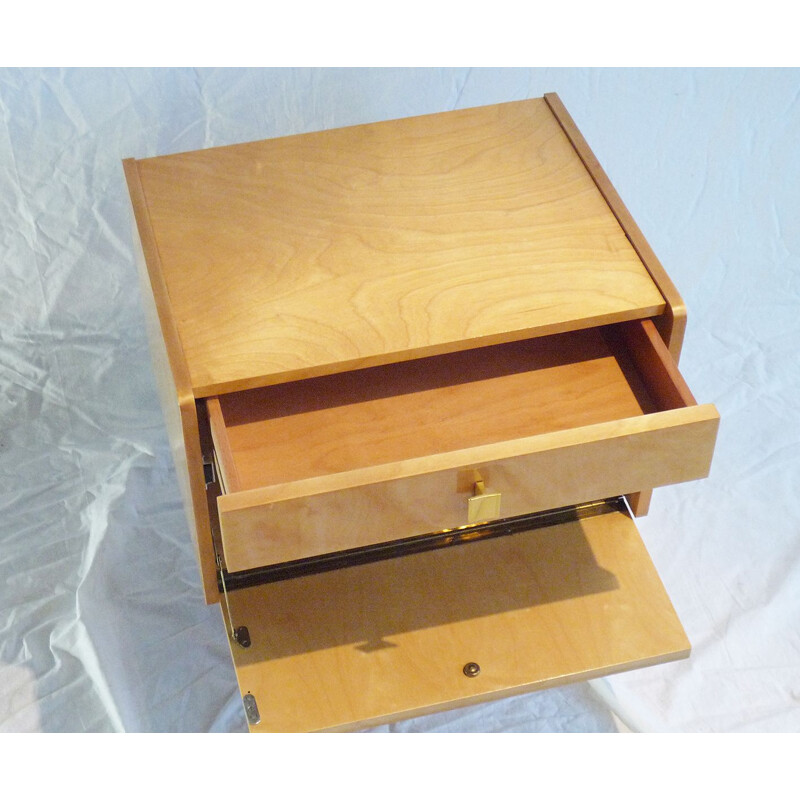 Small vintage bedside table in light wood