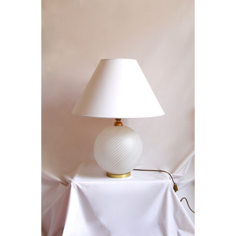 Vintage bianca Swirl Murano Glass Table Lamp, Italy 1970s