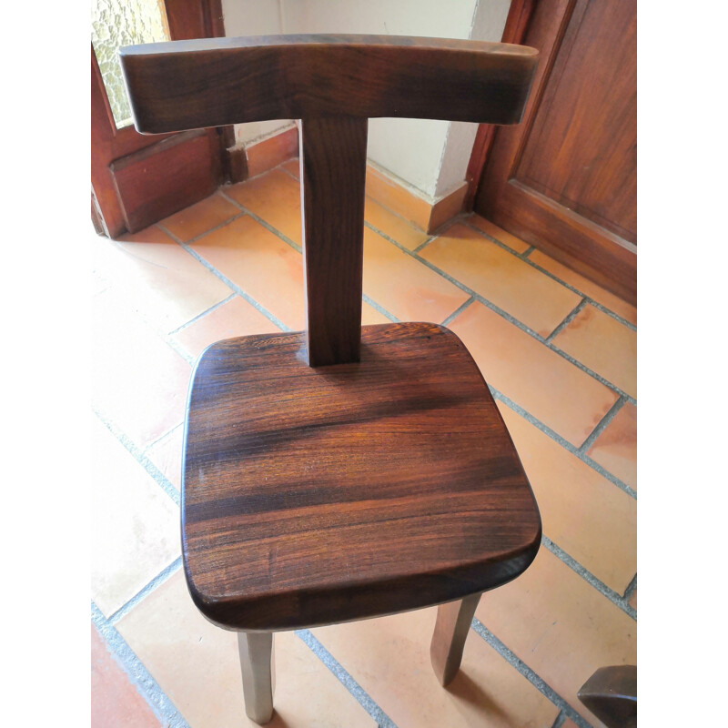 Wooden brutalist dining room set in solid elm