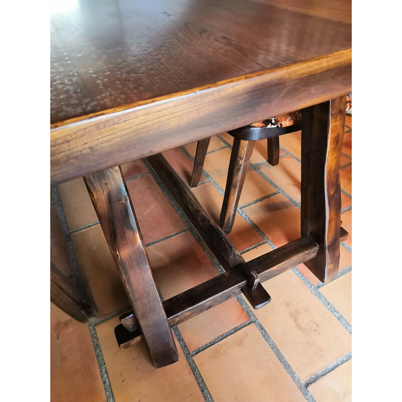 Wooden brutalist dining room set in solid elm