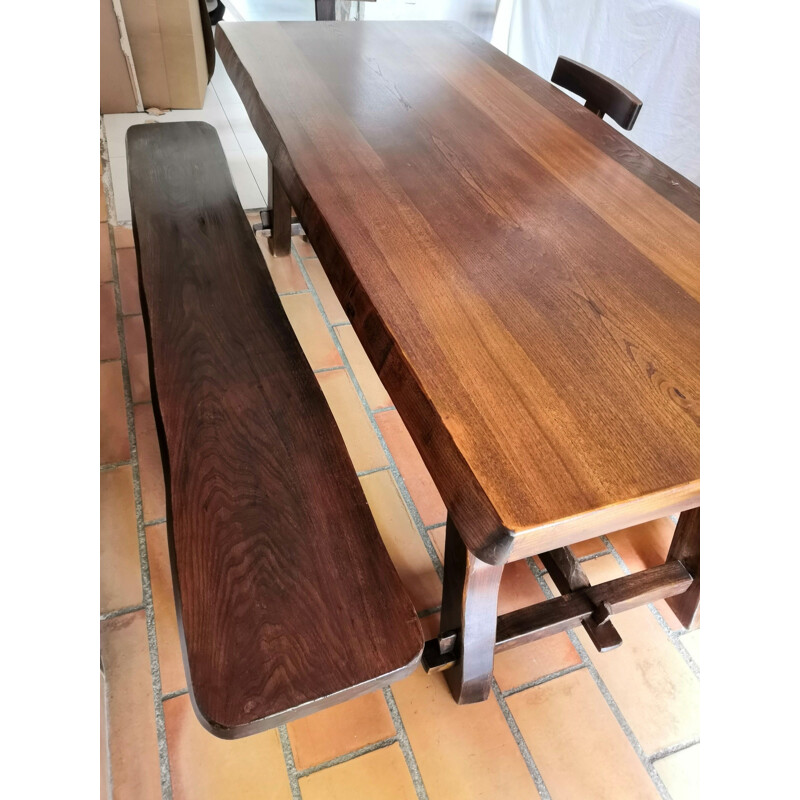 Wooden brutalist dining room set in solid elm