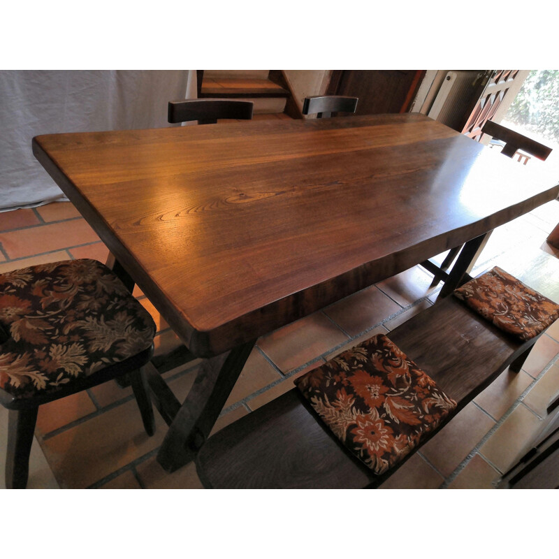 Wooden brutalist dining room set in solid elm