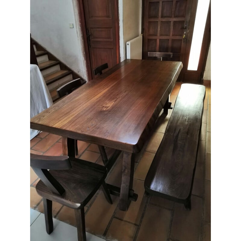 Wooden brutalist dining room set in solid elm