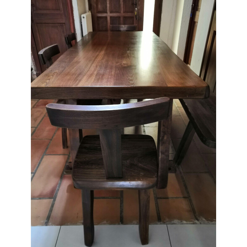 Wooden brutalist dining room set in solid elm