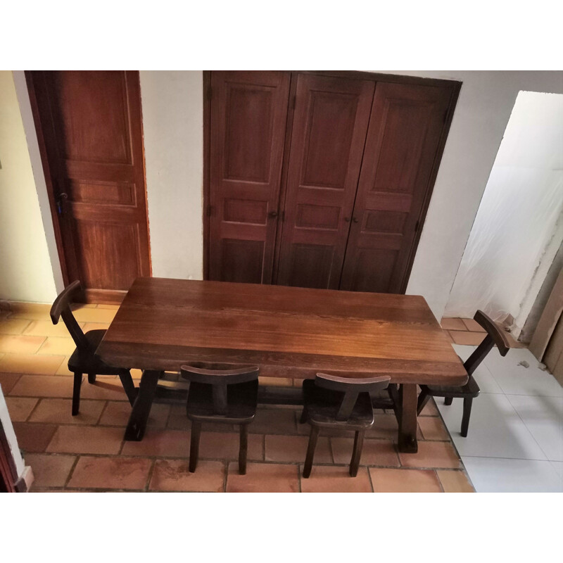 Wooden brutalist dining room set in solid elm