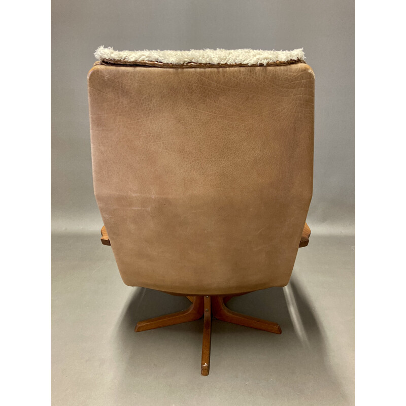 Vintage leather swivel and reclining armchair, Scandinavian 1960s