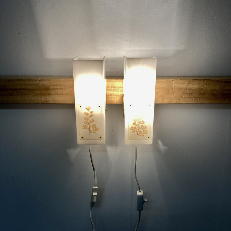 Pair of vintage metal and plastic sconces, Scandinavian 1950s