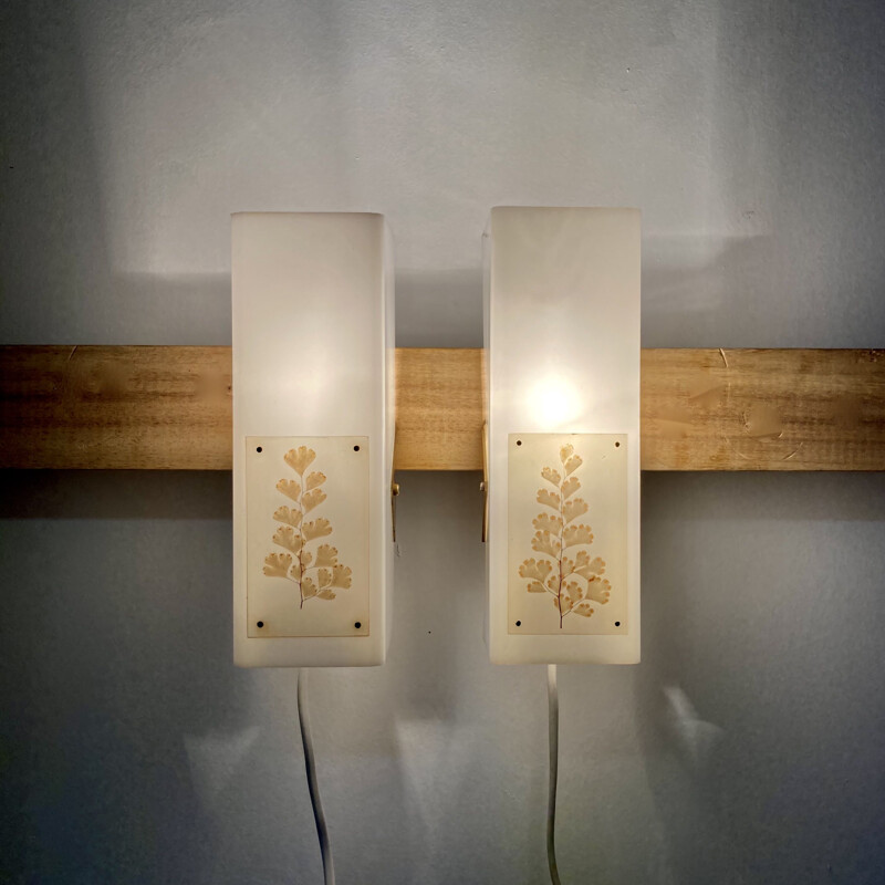 Pair of vintage metal and plastic sconces, Scandinavian 1950s