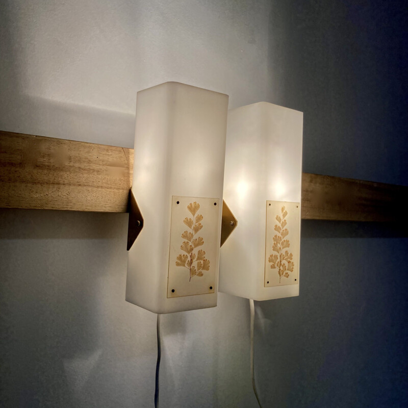 Pair of vintage metal and plastic sconces, Scandinavian 1950s