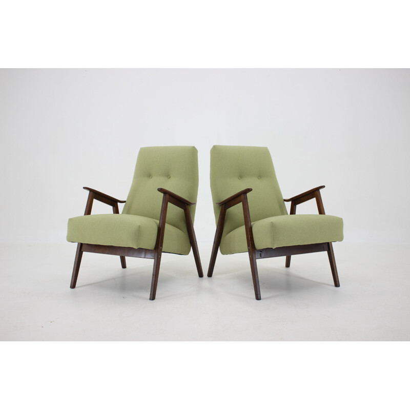 Pair of vintage beech Armchairs, Czechoslovakia 1960s