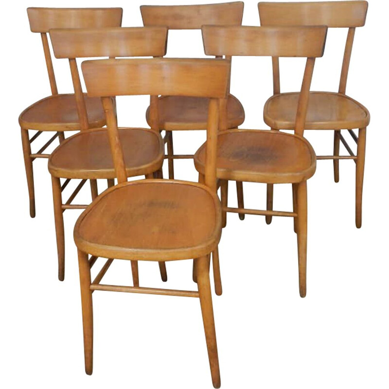 Set of vintage chairs in beech 1950s