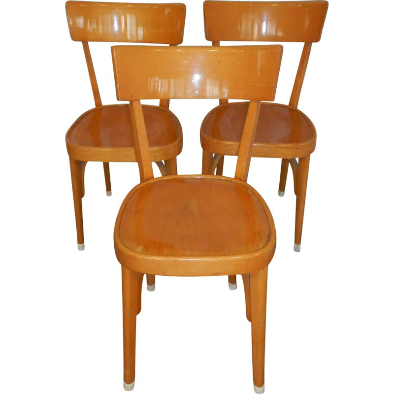 Set of 3 vintage beech chairs 1960s