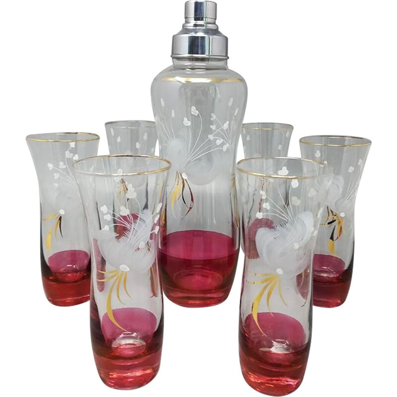 Vintage Cocktail Shaker mit sechs Gläsern, Italien 1960