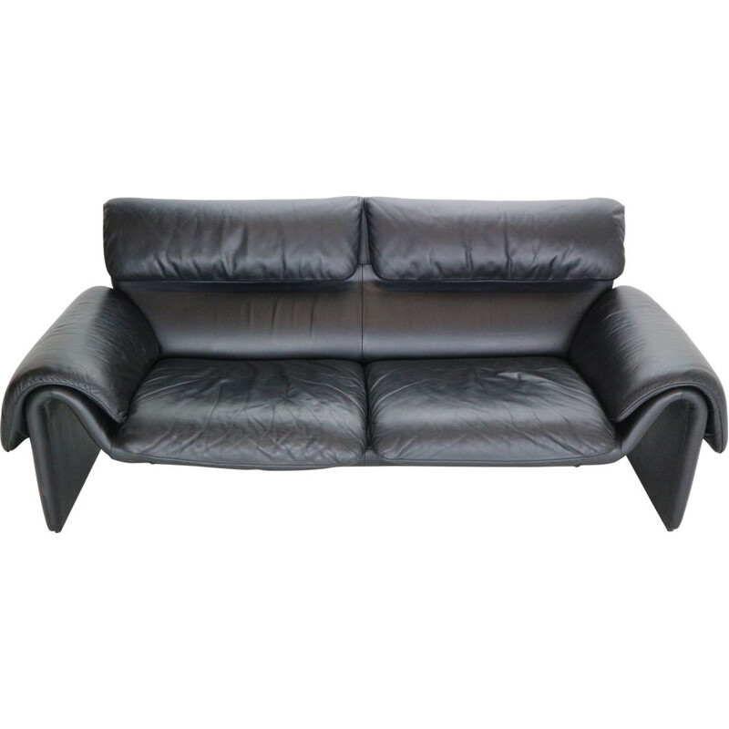 Vintage De Sede DS-2011 Black Leather Two Leather Sofa, Switzerland