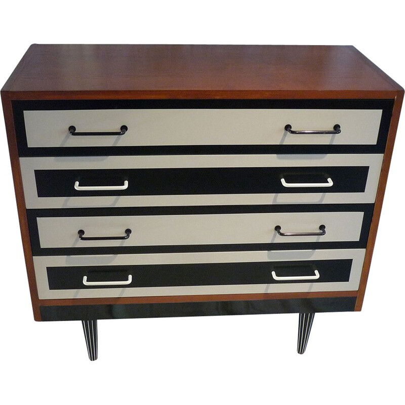 Vintage chest of 4 drawers black wood and white