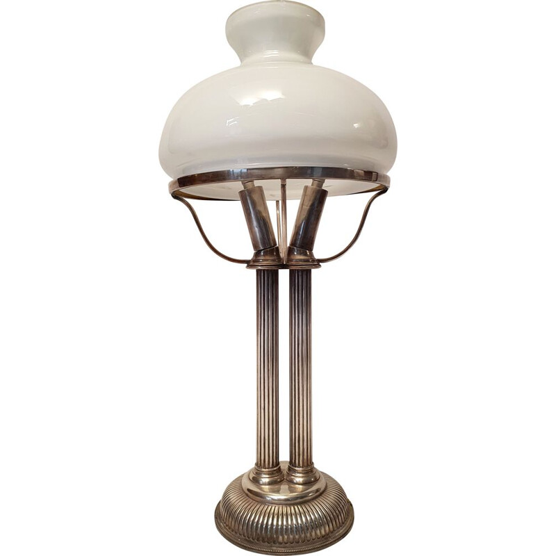 Lampe vintage Colonne Corinthiennes Art Nouveau en Opaline Blanche 1930
