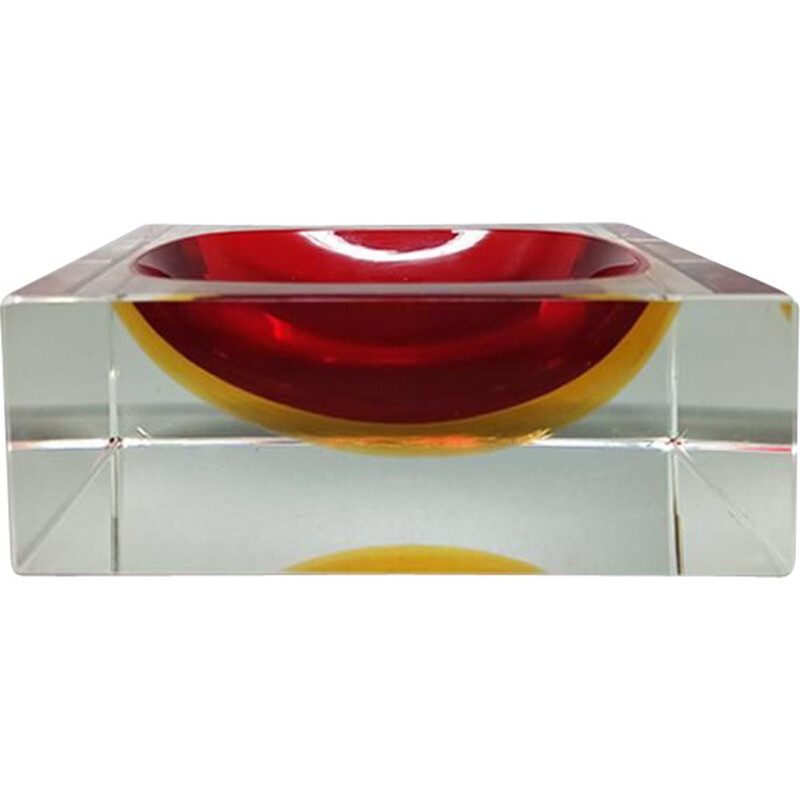 Vintage Big Red and Yellow Cube AshtrayVide Poche By Flavio Poli for Seguso 1960s