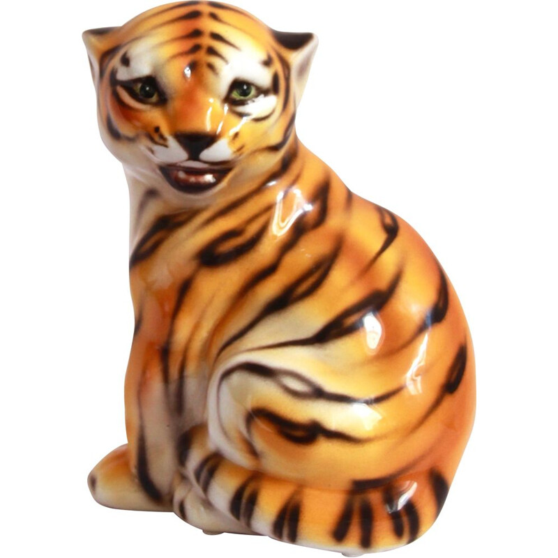 Sculpure vintage Tigre en céramique Tigro par Ceramiche di Bassano, Italie 1970