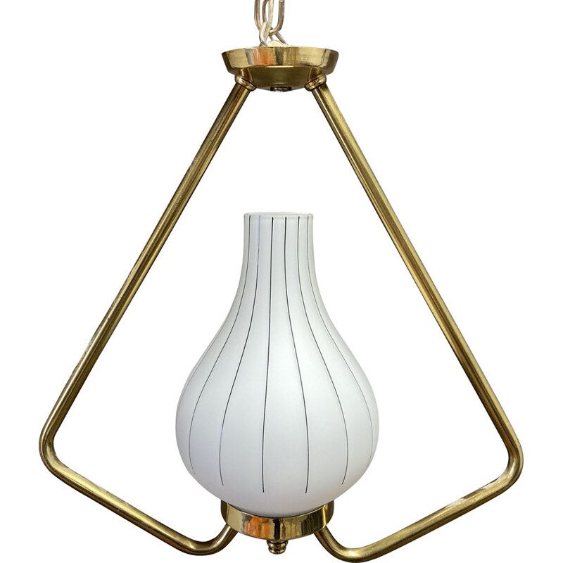 Vintage metal and opaline hanging lamp, Scandinavian 1950