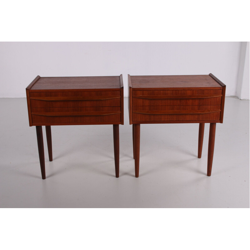 Pair of vintage bedside tables teak with two drawers Danish 1960