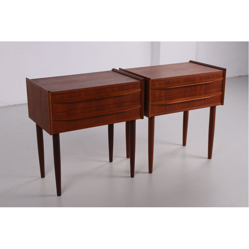 Pair of vintage bedside tables teak with two drawers Danish 1960