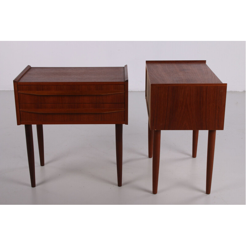 Pair of vintage bedside tables teak with two drawers Danish 1960
