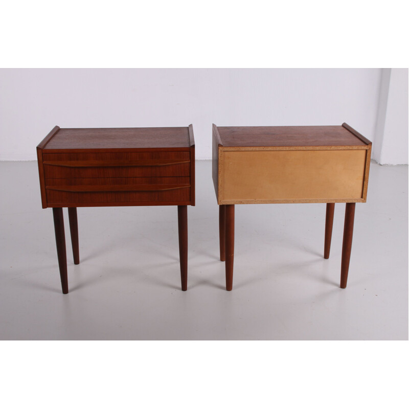 Pair of vintage bedside tables teak with two drawers Danish 1960