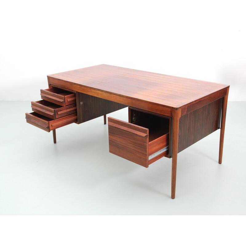 Vintage desk with 2 pedestals in Rio rosewood Scandinavian 