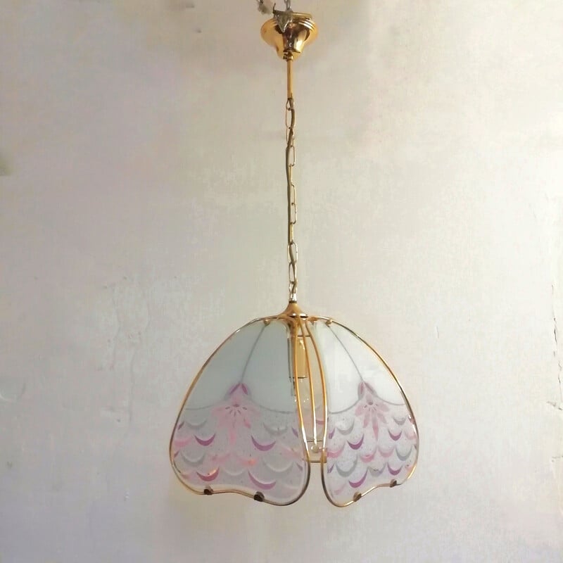 Lampada da soffitto in vetro colorato vintage, Spagna 1990